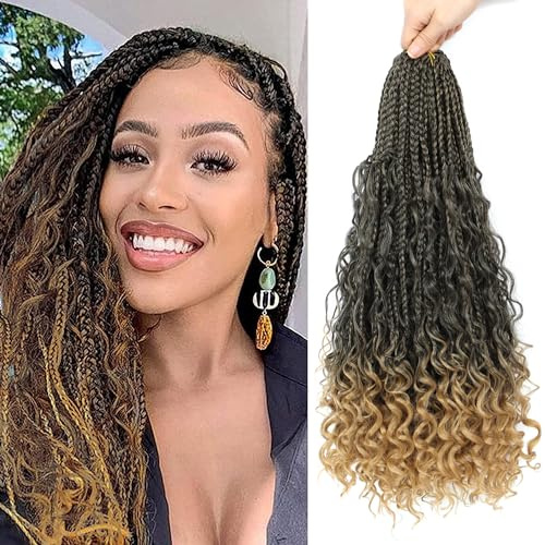 Boho Goddess Crochet Box Braids Hair Extensions for Black Women with Curly Ends 18 Inch 8 Packs (T/27)