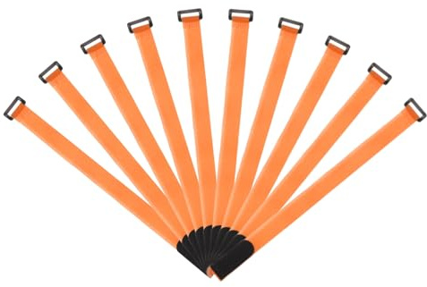 sourcing map Fastening Hook and Loop Cable Tie 18 Inch x 1 Inch Reusable with Buckle Adjustable Multi-Purpose Wire Strap for Cord Management Orange, Pack of 10