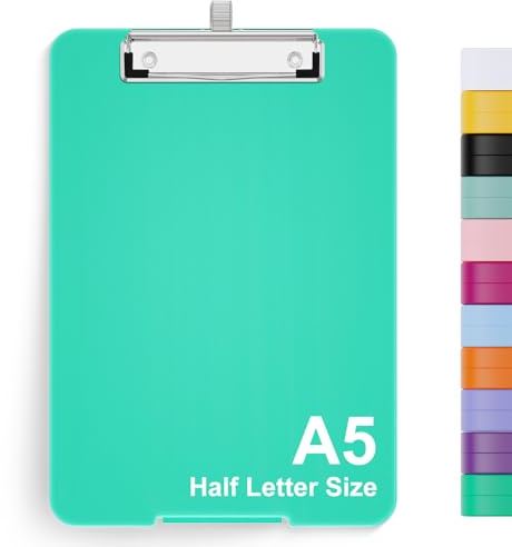 Hnogri A5 Clipboard with Storage, Metal Retractable Pen Holder, Green | 6 x 9'' Nursing Plastic Foldable Clip Board, Size 9.4 x 6.1 x 0.9 in, Menu Box for Work, Office & School Supplies