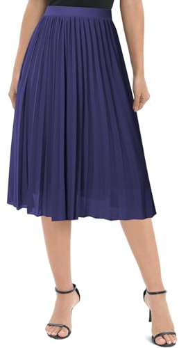 Genfien Donna Chiffon Elastico Vita Midi Gonna con Fodera | Vita Alta,Linea A,Pieghettato,Tinta Unita ,Elegante