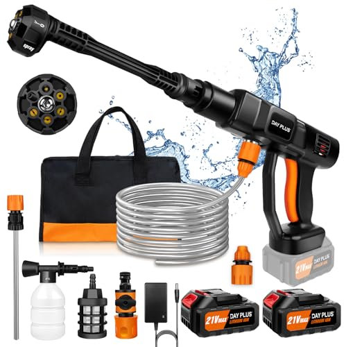 Idropulitrice a Batteria, 652PSI Idropulitrice Elettrica portatile con 2 3000mAh Batterie, 6 in 1 Ugello, Tubo da 5M, Vaso di schiuma, Borsa da trasporto, Idropulitrice Senza Fili per Auto Giardino