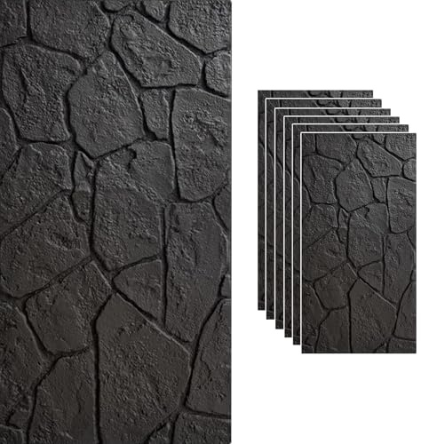 Vibeo Panneaux muraux 3D Panneaux Muraux 3D Extérieurs Imperméables, Panneau Mural Décoratif en PU Effet Pierre, Panneaux Muraux Modernes pour la Décoration Intérieure(Black,6 pcs)