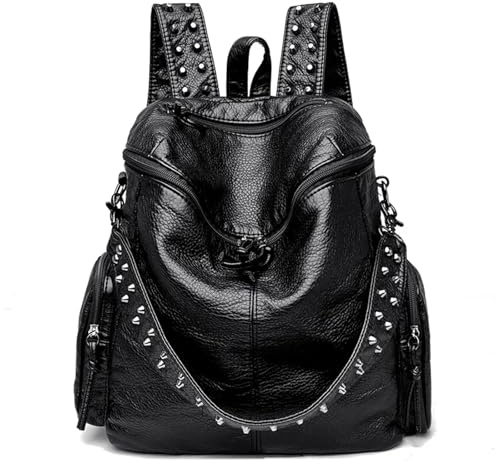 PPQIRU Nieten-Rucksack Rivet Soft Leder Rucksäcke for Frauen Damen Schultertasche Große Kapazität Schultaschen Rucksack