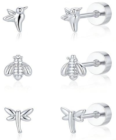 3 Paar Ohrringe 14K Gold Vergoldet/Silber Flatback Stecker Set Damen | Hautfreundliches Knorpeldesign, Flache Rückseite, Glatt Poliert, Helix Tragus Piercingschmuck, Angenehm zu Tragen