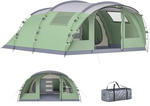 Outsunny Tenda Campeggio a Tunnel per 5 Persone Alta 196cm con 2 Stanze