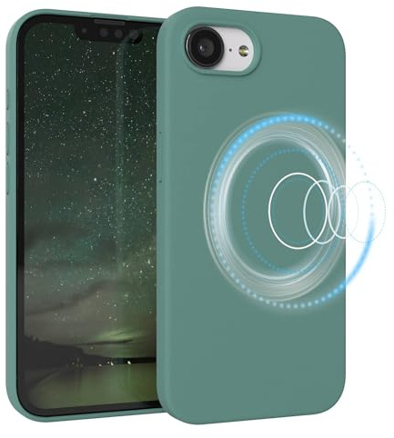 EAZY CASE Magnetische Silikon Hülle für iPhone 16e - MagSafe-kompatibel, Premium-Liquid-Silikon, Stoßfest, Kameraschutz, Mikrofaser-Innenfutter, Slim Cover Handyhülle Bumper - Nacht Grün