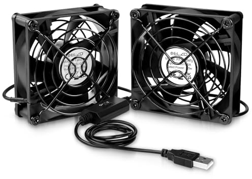 ELZO USB Ventilator 2 Stück, 5V mit 3 Einstellbare Geschwindigkeiten, Leise Mini Tischventilator, USB PC Lüfter Axiallüfter (80 mm Black)