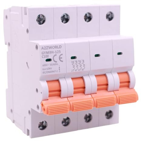Interruttore Magnetotermico Trifase 4P 100A C100, Curva C 10kA, 4 Moduli DIN 380V AC, Certificato IEC60898-1, Serie GYM9H-125
