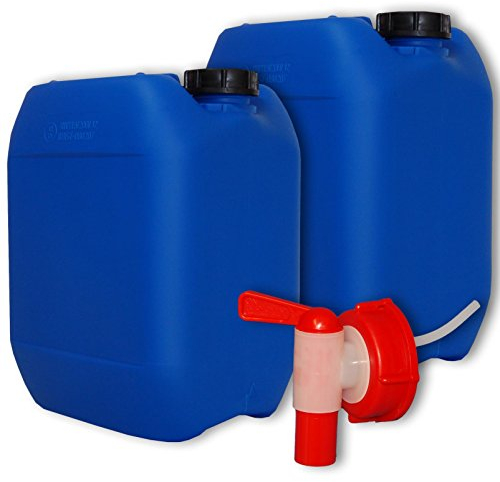 plasteo Bidons – Lot de 2 Jerricans 10 L Bleu + 1 Robinet DIN 51 (22041x2+22011)