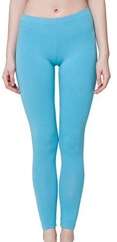 Celodoro Damen Leggings, stretchige Jersey Hose aus Baumwolle - Hellblau L
