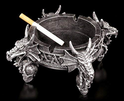 Figuren Shop GmbH Aschenbecher mit Vier Drachen-Köpfen silberfarben | Gothic Ascher Deko