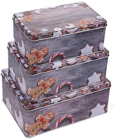 designfun KEKSDOSEN SET 3-TEILIG RECHTECKIG WEIHNACHTEN - MOTIV WEIHNACHTSPLÄTZCHEN