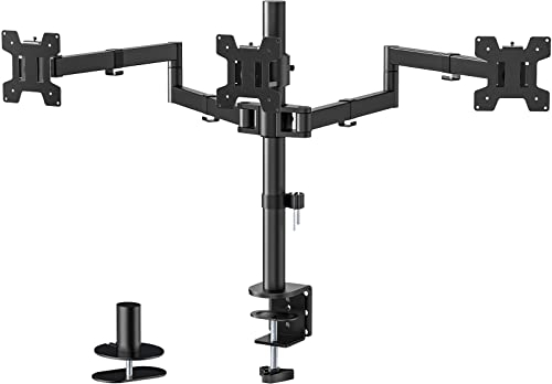 WALI Triple Monitor Arm for Screen Up to 27 Inch, Articulating Triple Monitor Stand, Fully Adjustable Horizontal 3 Monitors Stand with Tilt Swivel Rotate, VESA 75 & 100mm, Black (M003S)