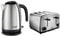 Russell Hobbs Adventure Brushed and Polished Stainless Steel Four Slice Toaster with Brushed Kettle Bundle