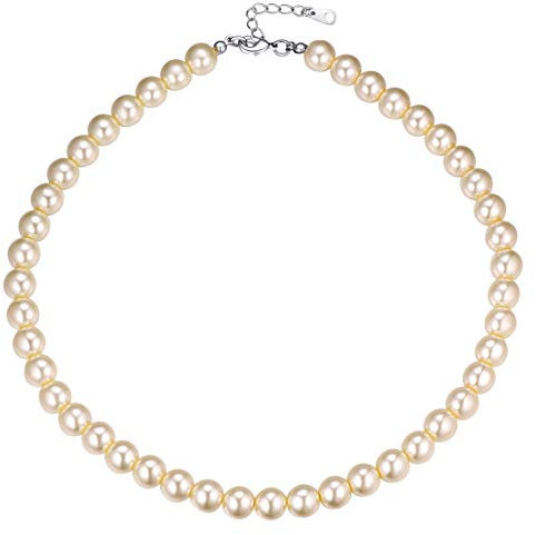 U7 Perlenkette Damen Choker Collier weißen Synthetischen Perlen Halskette Elegante Perlenkette Necklace Modeschmuck Accessoire für Hochzeit Verlobung Kleidung 01: Weiß