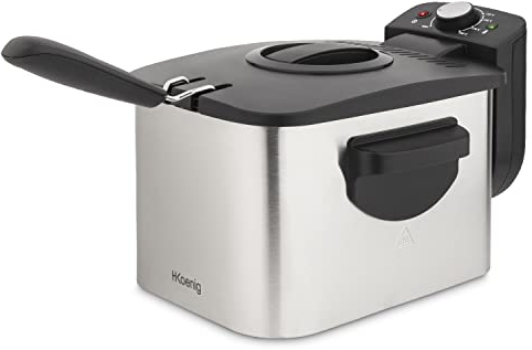 H.Koenig Friteuse à panier amovible DFX500, Acier Inoxydable, Capacité 3L d'huile, Température réglable, Filtre Anti-Odeur, Puissance 2200 W