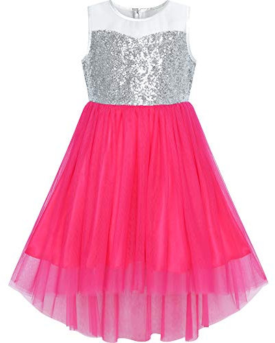 Sunny Fashion Vestito Bambina Fiore Buio Rosa Hi-Basso Festa Nozze Damigella d'Onore 12 Anni