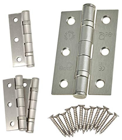 Door Hinges 3 76mm Ball Bearing 2 Pair Pack [4 Hinges & Screws] Satin Nickel Plated