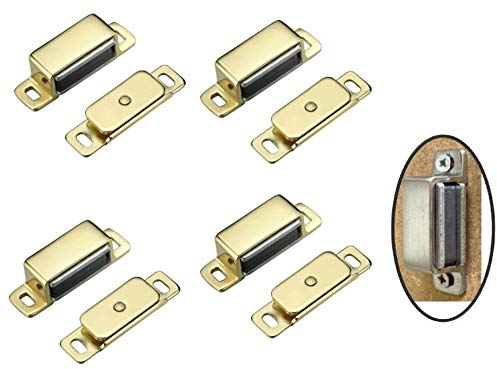 SISI UK® Cupboard Magnets 4 Pack, 6KG Pull Strong Magnetic Door Cupboard Catch Brass Finish, Heavy Duty Cabinet Door Magnets with Screws for Bathroom Kitchen Cupboard Closure Closet Door Closer