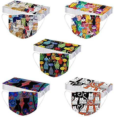 AmyGline 50 Stück Einweg,3-lagig Vliesstoff,Mund-Nasen-Schutz,Schmetterling Motiv,Atmungsaktive,Multifunktionstuch Halstuch Bandana für Erwachsene (50PC, Z018)
