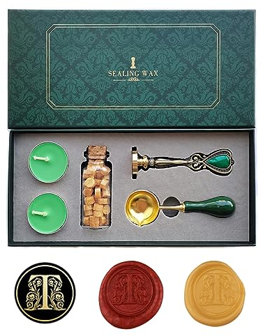 Ausgefallene Buchstaben T Wachssiegel-Stempelset, AMTOL Wachssiegel-Stempelset im europäischen Stil, Geschenkbox-Set, Vintage personalisierte Wachssiegel-Stempel für Briefkarten-Einladungen (T)