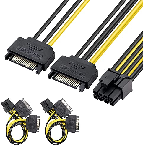 GELRHONR - Cavo SATA a PCI-E, doppio SATA da 15 pin a 8 pin (6+2pin) PCI-E cavo di alimentazione Y-Splitter per scheda video grafica, 7,8 pollici
