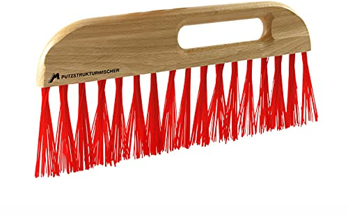 Putzstrukturwischer - Malerbedarf - Strukturwischer mit roter PET Besteckung und lackiertem Holzkörper - 30cm - mit Griffloch - Für kreative Putztechniken - Besenstrichtechnik