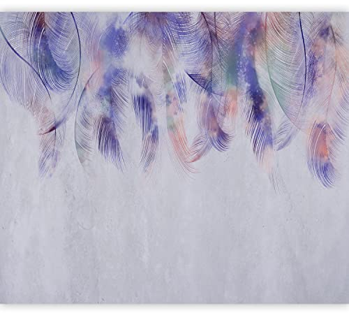 murando Fototapete Feder 350x256 cm Vlies Tapeten Wandtapete XXL Moderne Wanddeko Design Wand Dekoration Wohnzimmer Schlafzimmer Büro Boho Abstrakt Ornament violett grau a-A-10040-a-a
