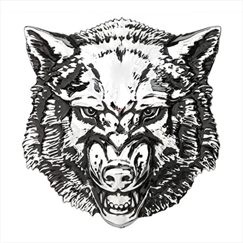 Wygwlg 1Pcs 3D-Zink-Legierungs-Überzug-Wolf-Kopf-Auto-Logo-Emblem, Seitenaufkleber, Kotflügel, Stoßstange, Heckbox, für universelle Autodekoration (Color : Bright Silver, Size : 9.8 * 9.3cm)