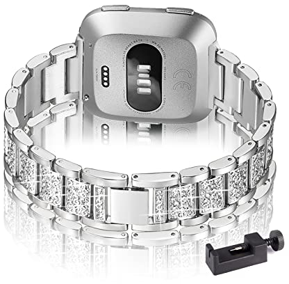 Metall Armband Kompatibel mit Fitbit Versa 2/ Lite/Fitbit Versa 3 /Sense Armband Edelstahl Für Damen Ersatz mit Elegant Für Fitbit Versa 2/ Lite/Versa 3 /Sense (Silber,Versa 2/Lite)