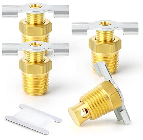 GASHER 4PCS Brass 1/4 NPT Male Wing Style Air Compressor Drain Valve, Tank Drain Cock Replacement Part