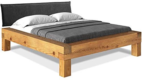 moebel-eins CURBY 4-Fuß-Balkenbett mit Polsterkopfteil, Material Massivholz, Thermo-Fichte