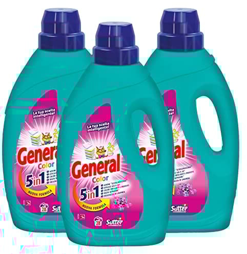 3x detersivo liquido General Color 5in1 per Lavatrice 28 Lavaggi - 3 Flaconi da 1,26L ciascuno