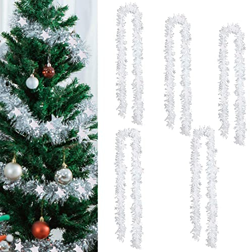 Zhongtou 5 Stück WAeihnachten Lametta Girlande 10m Metallische Twist Girlande mit Sternen und Glitzer Effekt Weihnachtsdeko für Weihnachtsbaum Silvester Halloween Geburtstag Party Feier (Silber)