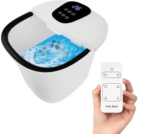 Niceey Fußsprudelbad 3XL, 6 Zeiteinstellungen, Fußmassagegerät mit Massagefunktion, Elektrische Fußbadewanne zwischen 32°C und 48°C, Mit Fernbedienung, 14L, Weiß