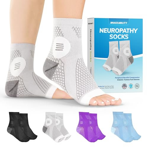 BraceAbility Chaussettes De Neuropathie - Périphérique Neurite Compression Diabétique Toe - Free Footwear Traitement Pied Cheville Goutte Fasciite Plantaire Soulagement Stent(S)