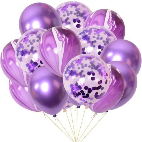DIWULI 15 Palloncini Lilla - Set Compleanno Lattice Confetti