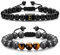 TINGN Perlen Armband für Männer, 8mm Natürliches Herren Armband Tigerauge Schwarzer Lavastein Verstellbar Aromatherapie Atherisches Öl Diffusor Armband Buchstaben Armbänder Geschenke für Männer (E)