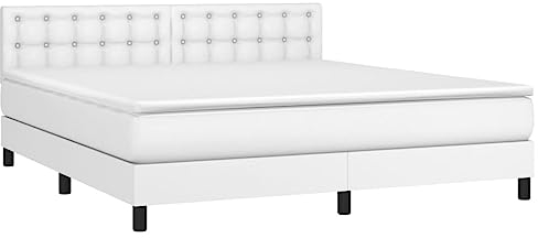 vidaXL Boxspringbett mit Matratze Doppelbett Kunstlederbett Polsterbett Bettgestell Bett Hotelbett Schlafzimmerbett Bettrahmen Lattenrost Weiß 180x200cm