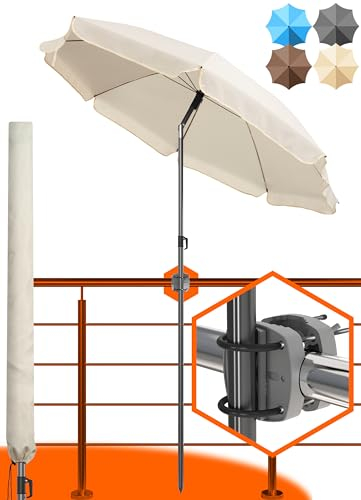 4smile Sonnenschirm Balkon SunnyJoy, 3-in-1 SET, Taupe - UPF 50+ Sonnenschirm Ø 180 cm + Sonnenschirmhalter Balkongeländer + Sonnenschirmhülle - Sonnenschutz Balkon Set