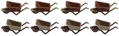 LOGOFUN 8Pcs Miniature Wheelbarrow Model Simulation Wheelbarrow Farm Tool Mini House Garden Decor (Green+Brown)