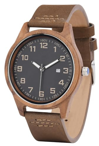 LMWOOD Reloj de Madera Personalizado para Hombre, Reloj de Madera de Cuarzo de Nogal para Aniversario, cumpleaños, Marido, papá, Hijo