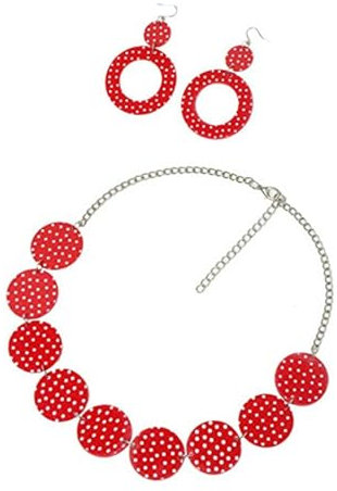 Baoblaze 50er-Jahre-Themen-Ohrringe und Halsketten-Set, weiße und Schwarze Gepunktete Ohrringe, Kostüme, Accessoires, Damen-Schmuckset für Cosplay, Rot