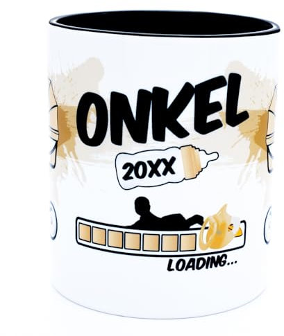 Baby Loading 2025 2026 Tasse mit Jahr personalisiert Becher für werdenden Onkel Schwanger Geschenk du wirst zukünftiger Patenonkel Verkündung Schwangerschaft Überraschung Keramik 330 ml