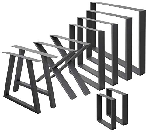 ECD Germany 2er Set Tischbeine aus Vierkantprofilen 70x72 cm Anthrazit, pulverbeschichtete Stahl, Industriedesign, Metall Tischkufen Tischuntergestell Tischgestell Möbelfüße für Esstisch Schreibtisch