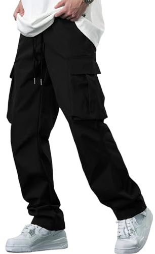 YAOBAOLE Mens Cargo Trousers Drawstring Cargo Pants Men Black Cargo Trousers Black 3XL