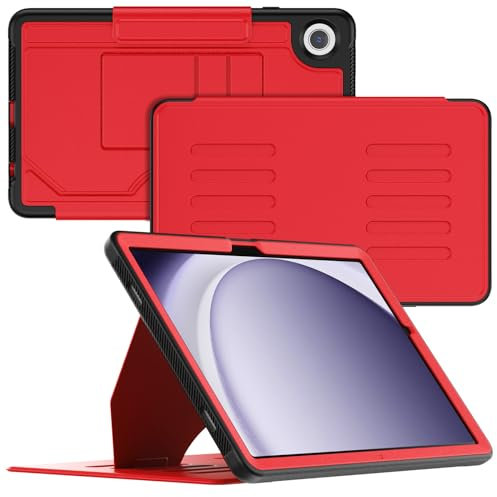 SEYMCY Case for Samsung Galaxy Tab A9 8.7 inch 2023 (SM-X110 SM-X115 SM-X117), Leather Smart Cover with 5-angle Magnetic Stand, Auto Sleep/Wake, Card Slots, Red