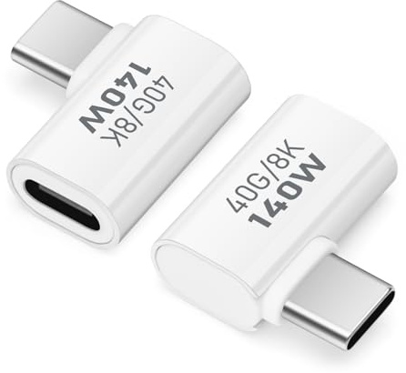 AIYEEN USB C Adapter 40Gbps (2 Pack), USB C Male to Type C Female Right Angle USB 4.0 Data Transfer Connector Compatible for iPhone 15, Samsung, MacBook and More USB-C Devices