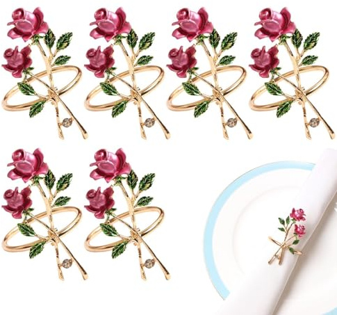Generic Blumen-Serviettenringe, 6 Stück, Legierung, Hochzeits-Serviettenringe, romantische Heimdekoration, floraler Serviettenhalter für Hochzeit, Tisch,