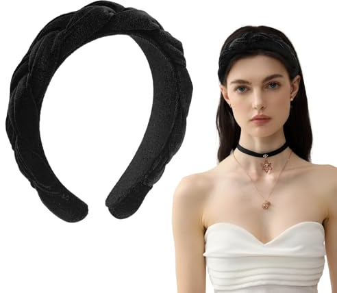 Haarreif Samt Geflochten Haarreifen Damen Stirnband Breit Haarband Vintage Gepolsterte Haarreifen Mode Stirnbänder Haarschmuck Kopfband für Frauen Mädchen (Schwarz)